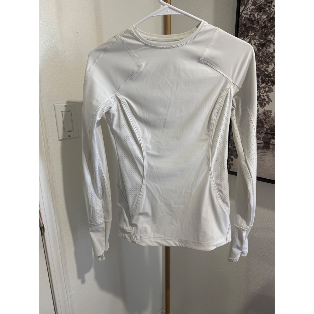 Athleta White Long Sleeve Performance Training Top Perforated‎ Thumbholes XXS